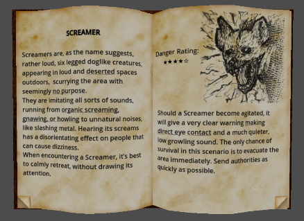 An old book containing information 
												about a monster called 'Screamer' 